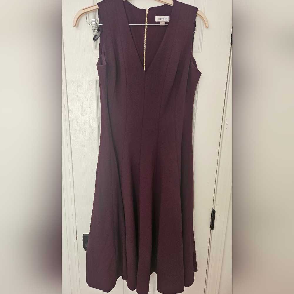Calvin Klein Sleeveless Midi Dress in Plum Burgundy